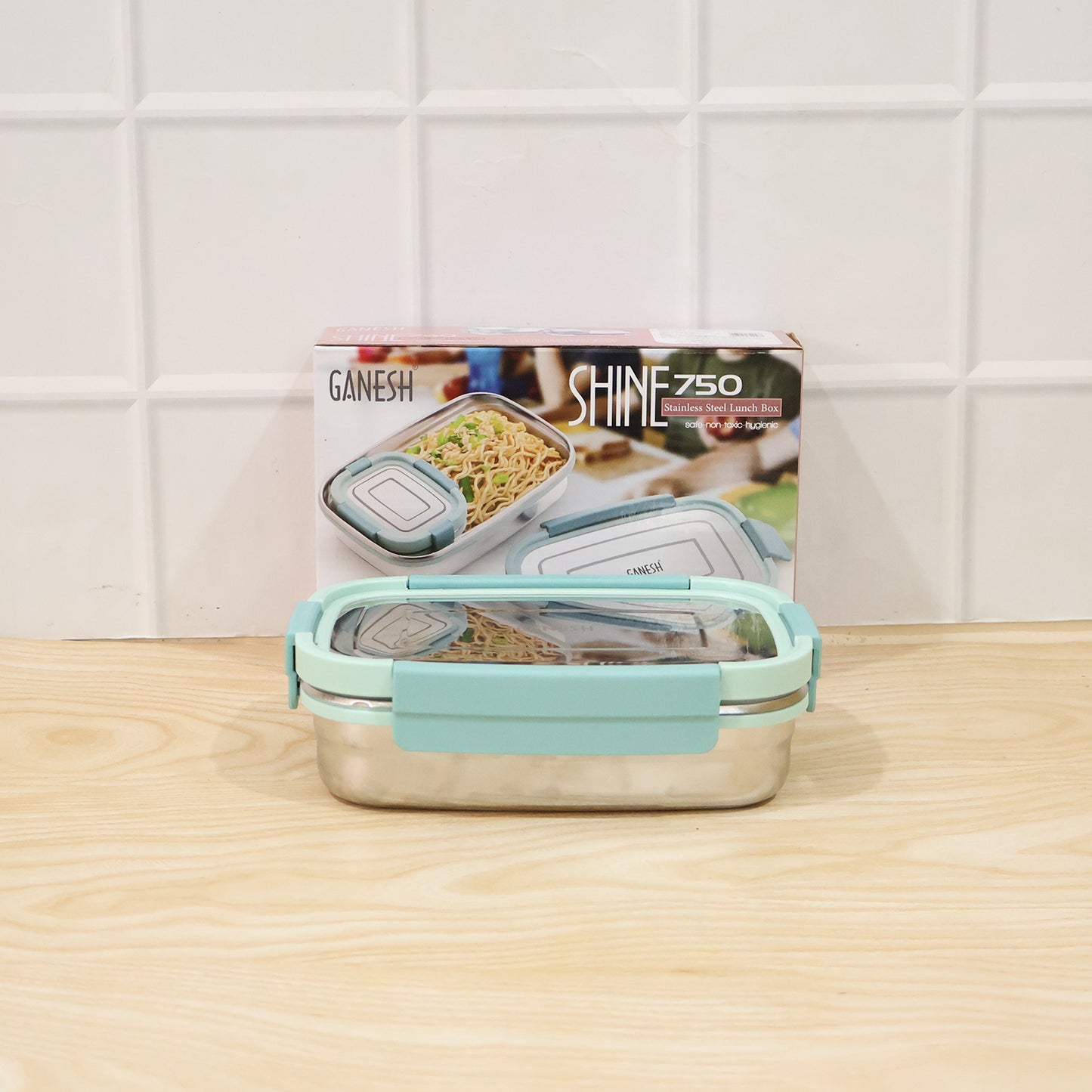 Ganesh Shine 750 Stainless Steel Lunch Box Set With Small Side Container (1 Set)