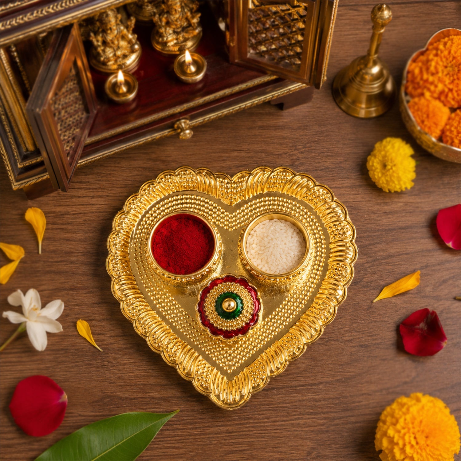 Heart Shape Kumkum Holder  Elegant Pooja Accessory For Festivals